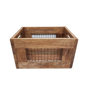 Panier rectangulaire en fer et bois de manguier pour rangement de cuisine, panier à fruits de couleur noire et marron pour conteneurs de stockage - Product Image 2