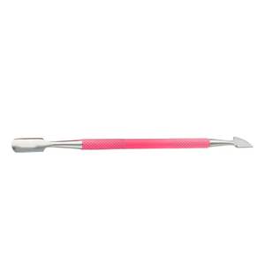 Pousse-cuticules double embout en acier inoxydable avec manche rose – Outil de manucure réutilisable à double tête pour l'élimination des cuticules - Product Image 1