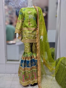 2022ตาข่ายผ้าไหมปากีสถานปักมุก gharara แบบดั้งเดิมชาติพันธุ์ salwar kameez บล็อกพิมพ์ลายสำหรับปาร์ตี้ - Product Image 6