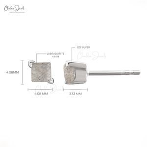 Pendientes Minimalistas de Plata de Ley 925 con Alto Brillo para Uso Diario, Aretes Cuadrados de Labradorita de 3MM con Cierre a Presión, Regalo Perfecto para Ella - Product Image 2