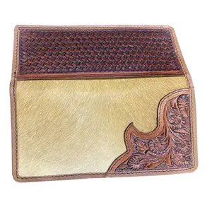 Best Quality Light Brown Men's Leather Wallet with hair on cowhide and basket tooled Top Indian Manufacturer & Supplier