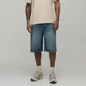 Shorts Bermuda en jean bleu délavé pour homme, taille mi-haute, fermeture boutonnée, style décontracté, 100 % coton tissé, unisexe, vente chaude - Product Image 1