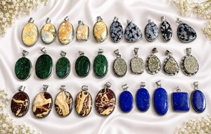 Colgantes Solitarios de Piedra Natural Vintage con Engaste de Plata Antigua, Joyería Unisex para Regalo - Product Image 4