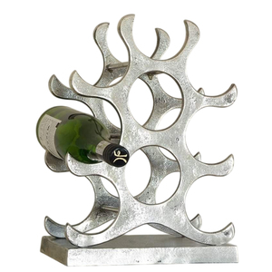 Modern Silver Metal 6 Bottle Wine <b>Rack</b> Contemporary Geometric Countertop Tabletop Wine Storage Display Holder Antique Finish - Product Image 2