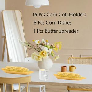 Juego de 16 piezas para soportar maíz en espiga, 8 platos para maíz con espaldares para mantequilla, kits de herramientas de cocina esenciales - Product Image 2