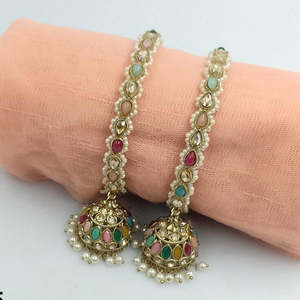 Designer Gold Plated Fine Jewelry Bangles with Crystal Stones and Pearls Chic <b>Accessory</b> for Women <b>Wedding</b> & Festival Wear - Product Image 1