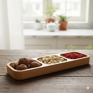 Wooden Serving Tray with 3 Compartments Decorative Snack <b>Platter</b> Durable Portable <b>Platter</b> Eco Friendly Durable Available Usage - Product Image 5