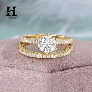 Anillo de Compromiso Moderno con Corte Redondo, Doble Capa, Micro Pavé, Anillo de Aniversario, Oro de 10K/14K, Joyería Personalizada - Product Image 2