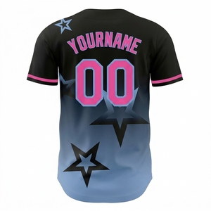 Camiseta de Béisbol Sublimada Personalizada con Nombre y Número, Estrellas Rosas y Azules, Uniforme Unisex para Adultos de Manga Corta, Transpirable, de Poliéster - Product Image 3