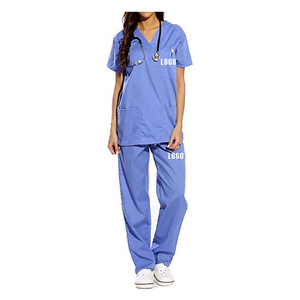 Women's Teal Short Sleeve Scrub Set With Logo Cotton Polyester Hospital Uniforms - Product Image 5