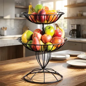 2 Tier Metal Fruit <b>Basket</b> <b>Stand</b> for Kitchen Countertop Dining Table <b>Vegetable</b> Storage Organizer Black - Product Image 2