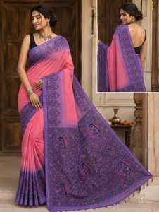 Designer Hand Painted Madhubani Traditional Mithila Painting Floor-Length Desi Tasar <b>Saree</b> <b>Women</b> Ethnic Wrinkle-Free Reversible - Product Image 1