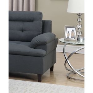 Divano Sezionale con Cuscini Color Carbone e Pouf in Tessuto Simil-Lino per Soggiorno, Arredamento Elegante - Product Image 3