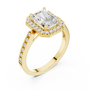 Anillo de Compromiso con Diamante Cultivado en Laboratorio, Corte Radiante con Halo, Oro de 14K, Certificado IGI, Diamante VS1 E, para Aniversario o Boda - Product Image 2