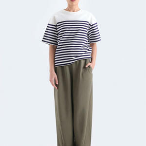 T-shirts en gros personnalisés pour femmes, col rond, fitness, mode, respirant, coton, rayé, été, coupe sportive, look décontracté - Product Image 6