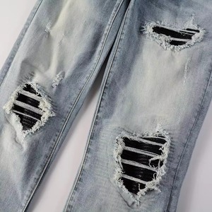 Pantalon en jean slim pour homme 100% coton, couleur unie, délavage moyen, hiver, respirant, séchage rapide, écologique, logo personnalisé imprimé, couleurs variées - Product Image 5