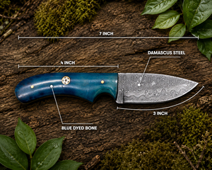 Cuchillo de Camping con Hoja de Acero de Damasco, Mango Turquesa, Grosor de 0.6mm, Borde Biselado, Calidad DIY - Product Image 6