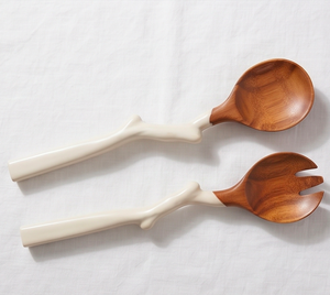 Ensemble cuillère et fourchette en bois avec manche en céramique, design minimaliste, couverts réutilisables pour la restauration, l'hôtellerie et la cuisine - Product Image 1