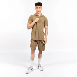 Custom Summer Men Short Sleeve Polo Shirt Cargo Shorts Set Casual Khaki Tracksuit <b>Athletic</b> Sportswear Men Short Sets Clothing - Product Image 4