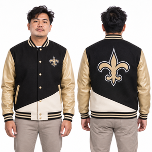 Classic Letterman <b>Jacket</b> Contrast Trim Casual Style Ribbed Cuffs Sports Uniform School Events Personalized Number Chenille <b>Patch</b> - Product Image 3