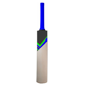 Batte de cricket moderne en bois, légère, ambidextre, noire avec poignée bleue et motif rayé vert, équipement sportif d'entraînement - Product Image 2