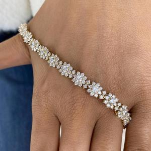 Round Cut Flower Shape Diamond <b>Bracelet</b> Solid Gold Floral Tennis <b>Bracelet</b> Luxury Lab Grown Diamond Jewelry Elegant Wedding Gift - Product Image 2