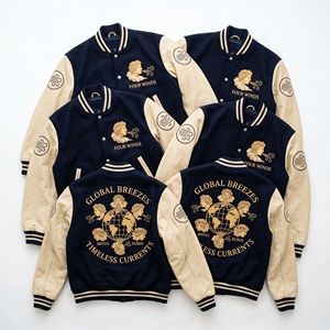 เสื้อแจ็คเก็ต Letterman สีเทาสเลท ผ้าขนสัตว์ ปักลาย Stone Circle Guild Megalith แขนหนังสีครีม สไตล์บอมเบอร์ ขายส่ง - Product Image 6