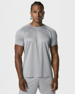 T-shirt pour homme en argent uni, col rond, coupe classique, manches courtes, vêtements de sport, 100% polyester, 220 grammes, anti-transpiration - Product Image 1