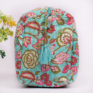 Sacs à maquillage de luxe unisexes en coton à imprimé floral, grande capacité, tendance, portables pour les voyages, pochette cosmétique réutilisable avec cordon de serrage - Product Image 4