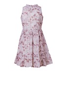 Robe mini trapèze pour femme en coton tissé 100% respirant et écologique, motif floral ajouré vintage, taille élastique, coupe ajustée, couleur lilas, collection printemps