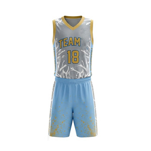 Uniforme de Baloncesto Sublimado Personalizado, Sin Mangas, Cuello en V, Malla Transpirable, Uniforme de Equipo 18 Azul Dorado, Uniforme de Baloncesto Unisex para Adultos - Product Image 3