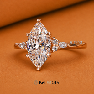 Bague de fiançailles en diamant marquise de 1,50 carat, bague en diamant cultivé en laboratoire certifiée IGI, bague de mariage en or rose, diamant CVD, cadeau de promesse - Product Image 2