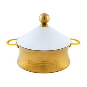 Cacerola Premium de Oro con Tapa Blanca, Ideal para Servir Invitados en la Mesa de Comedor y para Uso en el Hogar, Procedente de la India - Product Image 2