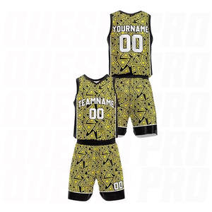 Tenues d'entraînement en polyester en gros – Maillots et shorts de basketball jaunes triangulaires de haute qualité, inspirés des Lakers, pour équipes - Product Image 2
