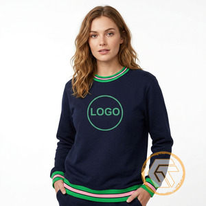 Women's Black Crew Neck Fleece <b>Sweatshirt</b> with Green & <b>Pink</b> Trim and Front Logo-Autumn/Winter Sorority Apparel - Product Image 1