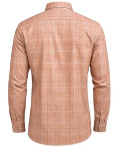 Camisa de Vestir Personalizada para Hombre, Corte Entallado, Diseño a Cuadros Color Durazno, Manga Larga, Cierre de Botones, Estilo Casual y Formal para Oficina, Ligera, Mezcla de Algodón, OEM - Product Image 2