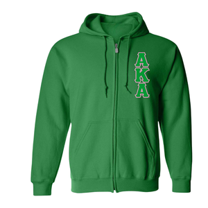 Sudadera con capucha pesada AKA con cremallera completa, bordado de 3 letras, forro polar premium, sudadera con cremallera, ropa personalizada para hermandades griegas, verde Kelly - Product Image 1