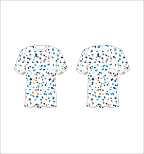 T-shirt à manches courtes pour homme, col rond, motif à pois bleus et oranges, jersey décontracté en polyester respirant, coupe classique, design imprimé - Product Image 1