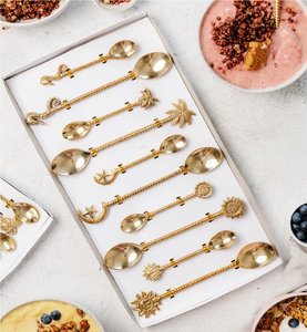 Flatware <b>Sets</b> Brass Spoon Birds And With Stem Handle <b>Dinner</b> Mirror Polished With <b>Black</b> Box - Product Image 6