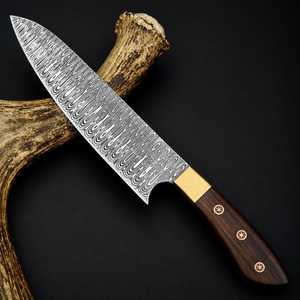 Cuchillo de chef Black Smith 1987 de acero de Damasco, mango de madera de palisandro de 13 pulgadas con mosaico y pomo de latón. - Product Image 6