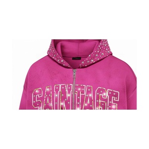 Sudadera con cremallera de diamantes de imitación peso pesado GSM con cremallera personalizada 100% algodón Terry invierno ropa de calle a prueba de viento para hombres y mujeres - Product Image 2