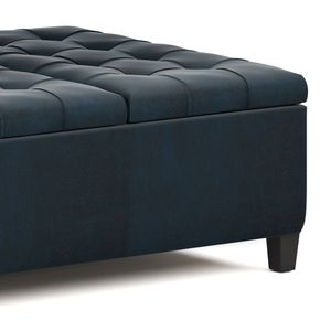 Harrison Distressed Dark Blue <b>Storage</b> Ottoman Coffee Table <b>Stool</b> & Ottoman - Product Image 2