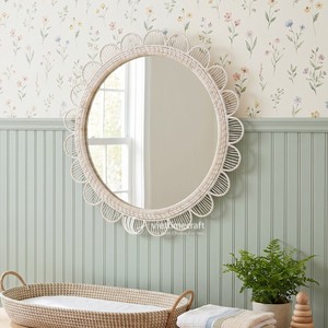 Luxury <b>Round</b> Woven Rattan Modern <b>Wall</b> <b>Mirror</b> with Scalloped Frame Easy Installation for Bedroom Bathroom & Living Room Decor - Product Image 3