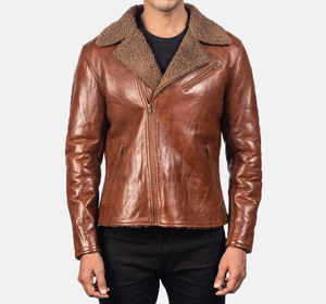 Blouson de motard en cuir imperméable personnalisé pour homme, design de qualité, gaufrage noir, blouson court en cuir zippé avec doublure en laine - Product Image 3