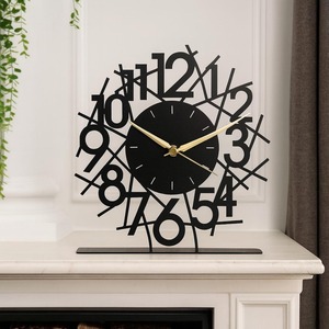 Black Metal Tabletop <b>Clock</b> Modern Desk Timepiece For Stylish Home Decor Elegant Office Accent Bedroom Side <b>Table</b> Decor And Gift - Product Image 5