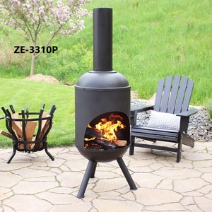 Cheminée autoportante en acier inoxydable, foyer extérieur, chauffage au gaz naturel, design moderne sur trépied, revêtement poudré noir - Product Image 4