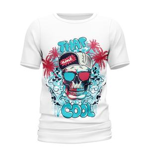 Camiseta de Manga Corta con Cuello Redondo para Hombre, 100% Algodón, Diseño Personalizado de Calavera con Gafas 3D Rojas y Azules, Impresión por Sublimación, Venta al Por Mayor - Product Image 1