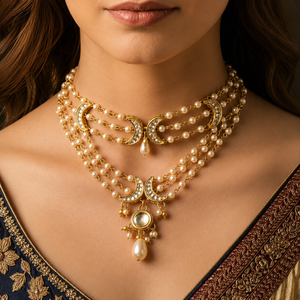 Gold Plated Floral Choker Necklace Earring <b>Bracelet</b> <b>Set</b> Zircon Imitation Pearl Ethnic Wedding Jewelry Women Dailywear Party Wear - Product Image 3