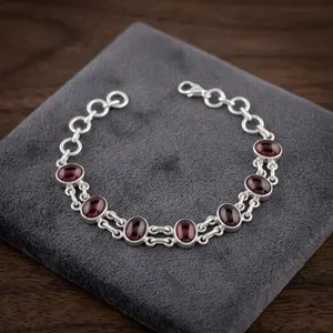 Maroon Garnet 925 Sterling Silver Splendid <b>Chain</b> Bracelet Classic Bezel Setting Gift Jewelry - Product Image 6