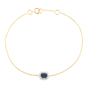 Delicate Most Beautiful Design Prong Set Blue Sapphire & Diamond Minimalist Halo Gemstone Bracelet Gift For Her K14 Yellow <b>Gold</b> - Product Image 1